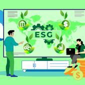 Illustration of business colleagues discussing ESG