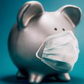 Piggy bank with medical mask