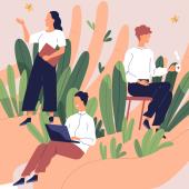 Plants and people in the palms of a hand