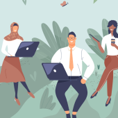 Illustration of diverse happy leaders