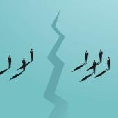 Crack in ground between business people