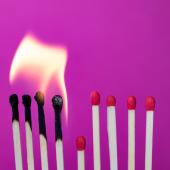 matches with some of them aflame