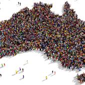 People forming the outline of Australia