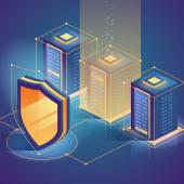 Shield in front of computer servers. 