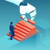 AI hand assisting lawyer in his career journey. 