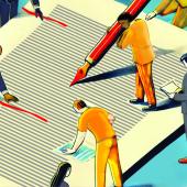 Lawyers and Marketing working on a contract