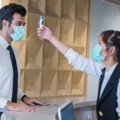 COVID temperature check in an office